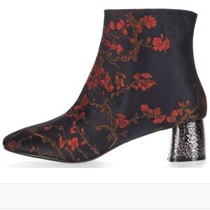 Floral Ankle Boots with Metallic Heel